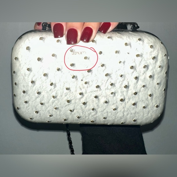 Small Off-White Hard Shell Clutch with Gunmetal Spike Brass-Knuckle Handle - Picture 6 of 6